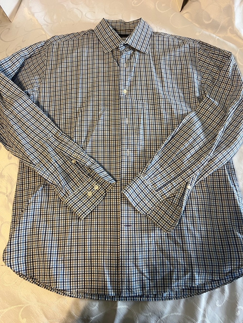 Bloomingdale's Blue and White Check Dress Shirt